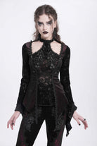 Red Long Trumpet Sleeves Jacquard Cutout Women's Gothic Blouse