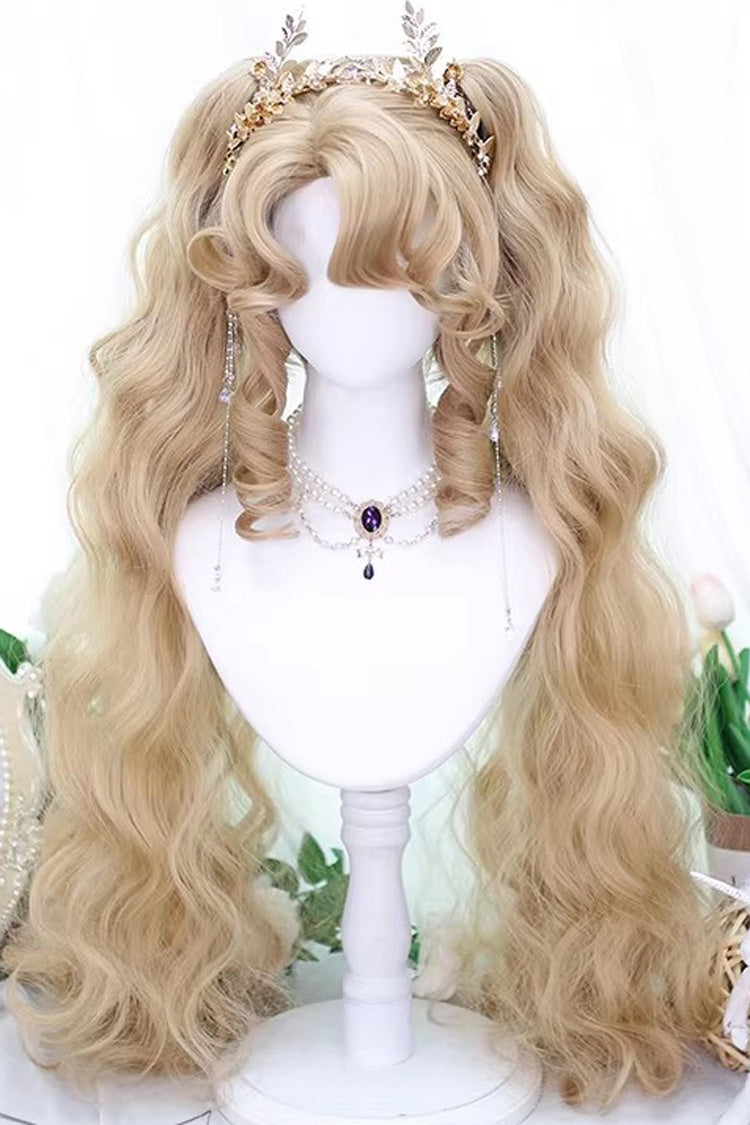 Milk Tea Gold Oil Painting Bangs Sweet Lolita Double Ponytail Wig