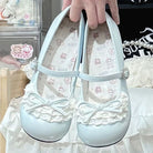 Blue Bow Lace Mid-Heel Round-Toe Sweet Lolita Mary Jane Shoes