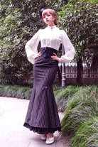 Black [Lorelei] Double-Layered Striped Print Ruffle Gothic Elegant Lolita Mermaid Maxi Skirt