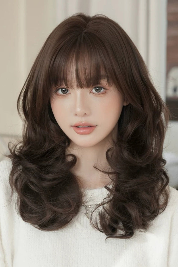 Black Brown Full Air Bangs Multi-Layered Sweet Daily Lolita Length Wig