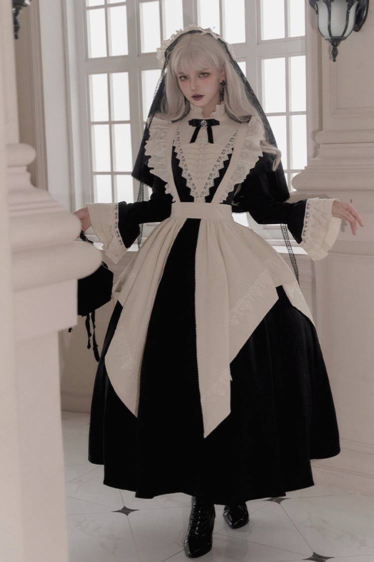 Black [Letters and Poems·Nocturne] Nun Long Sleeves Ruffle Gothic Lolita Long Dress