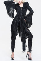 Black Ragged Horn Sleeves Womens Punk Long Coat