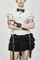 White Cotton Short Sleeves Slim Womens Punk Blouse