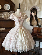Spring Tale - Old School Lolita Floral Printed Dress, Front Opening