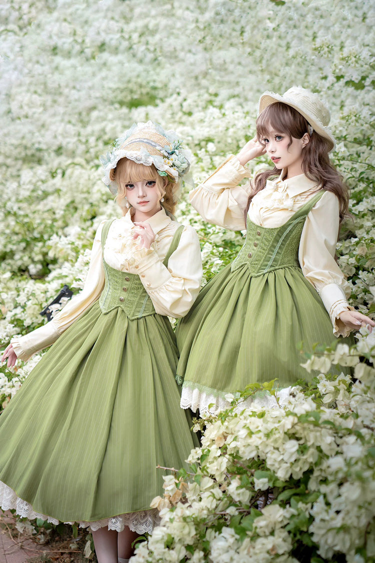 [Dreamlike Realm] Sleeveless Printed Ruffled Embroidered Bustier Elegant Sweet Lolita Jsk Dress 4 Colors