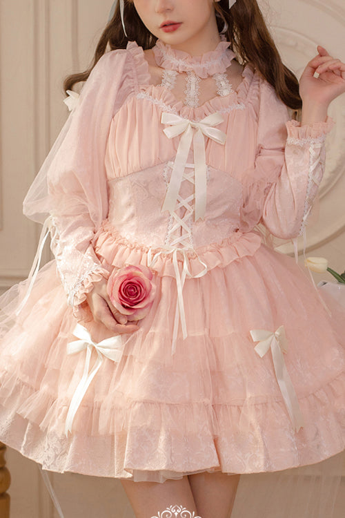 Love Overture Ruffled Bow Long Sleeves High Waisted Sweet Lolita OP Dress