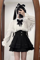 [Law of Disorder] Lapel Collar Long Sleeves Bow Lace Sweet Jirai Kei Skirt and Top 3 Colors