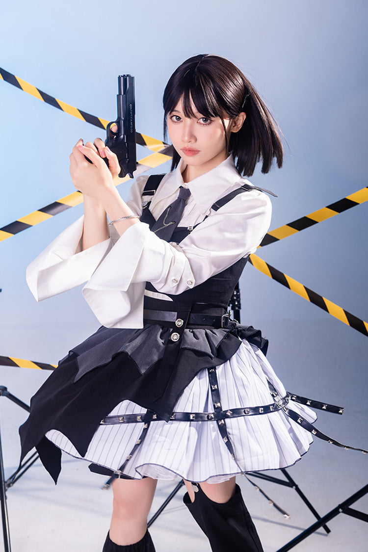 White/Black NSA Agent Gothic Irregular Lolita Skirt Set