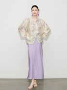 New Chinese Style Butterfly Sheer Top & Lilac Skirt Set