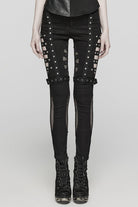 Black Mesh Women's Punk Cutout Eyelet Jeans