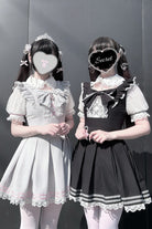 [Pearl Letter] Lapel Collar Short Sleeves Ruffled Bow Lace Jirai Kei Japanese Dress 2 Colors