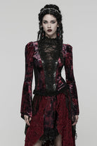 Black/Red Long Trumpet Sleeves Spliced Lace Lace-Up Women's Gothic Blouse