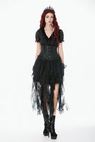 Black Solid Color Sleeveless Lace Lace-Up Women's Punk Underbust Corset