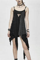 Black Asymmetrical Punk Torn Broken Holes Knitted Womens Slip Dress