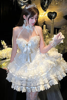 White [Love God Bride] Halterneck Ruffle Hanayome Bowknot Lace Sweet Princess Lolita Jsk Dress