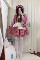 Pink Multi-layer Strawberry Polka Dot Print Bowknot Princess Sweet Lolita Skirt Set