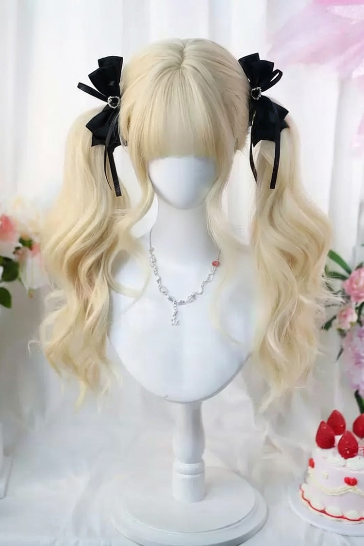 Walnut Gold Japanese-Style Soft Air Bangs Long Curly Sweet Lolita Twin-Tail Wig