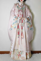 Pink Collar High Waisted Print Embroidery Women's Sweet Classic Hanfu Dress Full Set