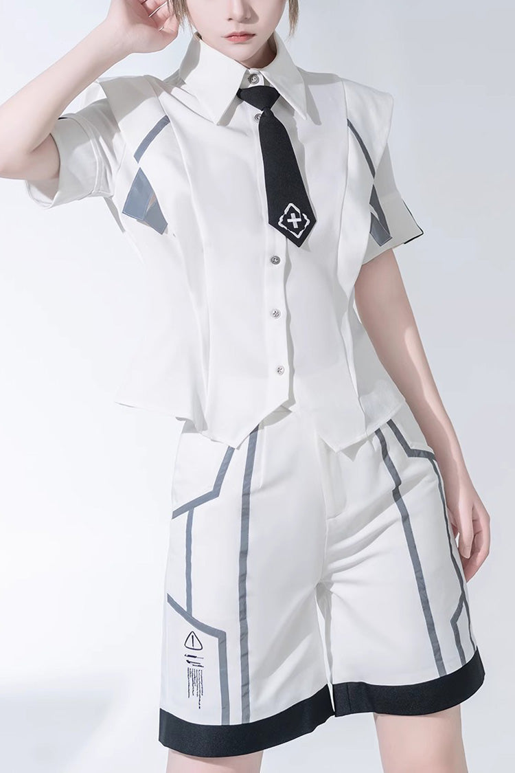 White Handsome Short Sleeves Ouji Lolita Fashion Blouse