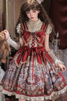 Red [Mystery Bunny] Sleeveless Jacquard Printed Ruffled Bow Lace Classic Lolita Jsk Dress Set