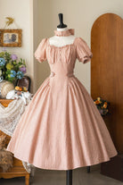 Red [Chantilly Forest] Square Collar Short Sleeves Striped Printed Ruffled Classic Vintage Elegant Lolita Dress