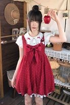 Red [Little Mushroom] Sleeveless Polka Dot Printed Ruffled Bow Sweet Lolita Jsk Dress