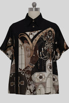 Lapel Collar Night Command Print Loose Short Sleeves Ouji Lolita Blouse