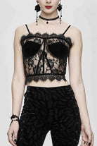 Black Adjustable Flocking Ribbons Decorated Lace Halter Gothic Corset