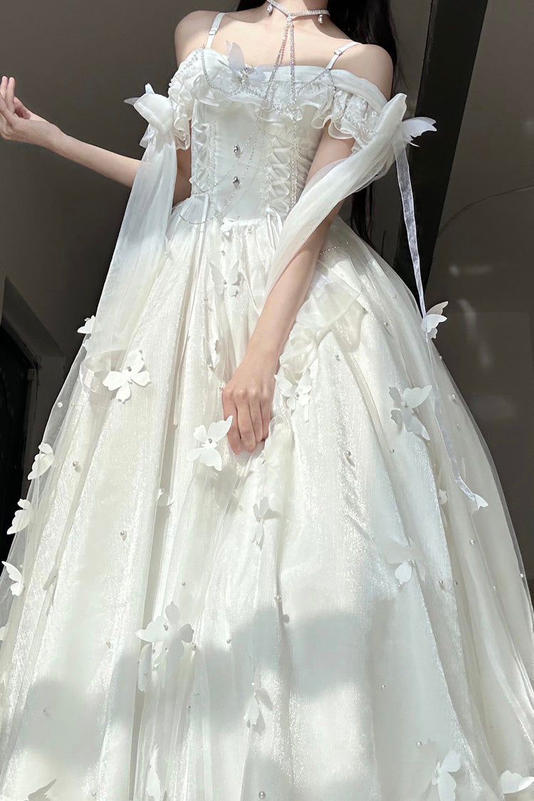 White [Summer Wind Chimes] 3D Butterfly Decoration Bowknot Sweet Lolita Jsk Dress