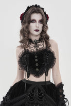 Black Off Shoulder Bow Lace Lace-Up Women's Gothic Ruffled Corset