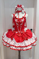 Red [Jasmine Rain] Square Collar Sleeveless Triple-Layered Polka Dot Printed Ruffled Bow Lace Sweet Lolita Jsk Dress