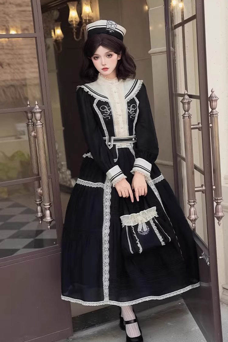 Black [The Port Beyond Coordinates] Embroidered Lace Classic Lolita Skirt Set 2 Colors