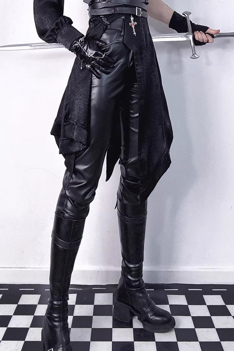 Black Slim Single-Layer Thin Ouji Gothic Lolita Leather Pants
