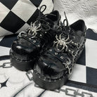 Cracked Black Spider Design Multiple Straps Chain-Decorated Gothic Punk Platform Shoes