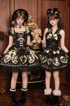 Black/Gold [Sugar Bear] Jacquard Ruffled Bow Lace Sweet Classic Lolita Dress 2 Versions