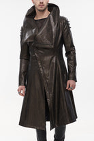 Brown Punk Exaggerated Large Collar Design Thick Rope Decoration Handsome Slim Long Men's Coat