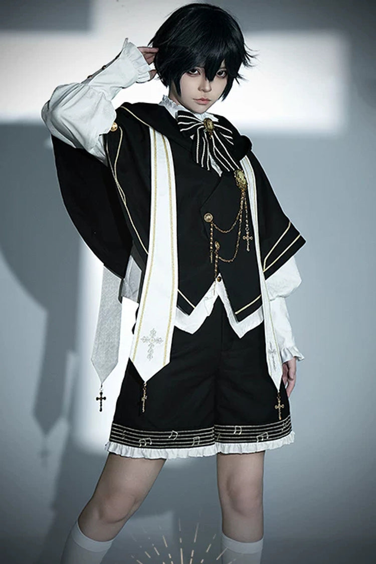 Black [The Choir of The Church] Long Sleeves Bow Chain-Decorated Gothic Ouji Lolita Set