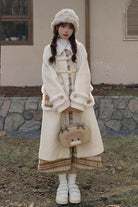 Beige Doll Collar Long Sleeves Plaid Print Stitching Sweet Lolita Coat