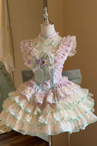 Purple [Flower Language of Eros] Halterneck Multi-Layered Ruffle Bowknot Rose Lace Lace-Up Sweet Ballet Lolita Jsk Dress