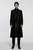 Black Stand Collar Long Sleeves Floral Jacquard Bouble-breasted Zipper Men's Gothic Coat