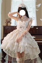 White [Peacock Feather] Multi-Layered Ruffle Hanayome Cardigan Bowknot Lace Sweet Lolita Jsk Dress Set