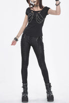 Black Jacquard Print Stitching Lace Women's Punk Pants