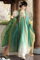 Green [Legends of the Tang Dynasty] High Waisted Printed Embroidered Women's Classic Hanfu Dress Set