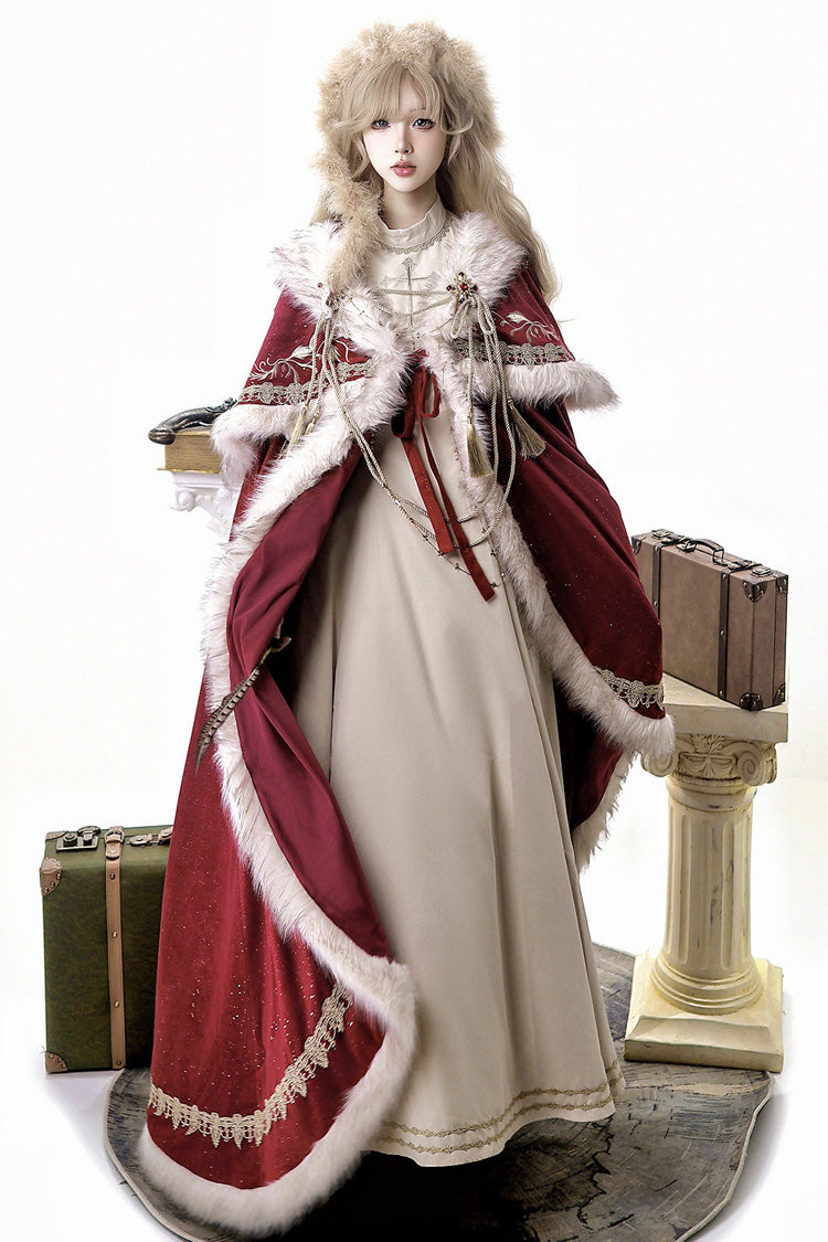 Red [Royal Coronation] Embroidered Sweet Gorgeous European Court Style Lolita Dress and Cape Set