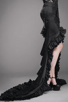 Short Front And Long Back Multi Layer Wavy Flounces Floor Length Gown Stretchy Womens Gothic Half Skirts