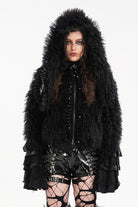 Black Long Sleeves Lace Hooded Zipper Chain Women's Gothic Jacket