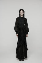 Black Printed Cut-Out Embroidered Lace Slim Irregular Women's Gothic Gorgeous Palace Cosplay Fishtail Skirt