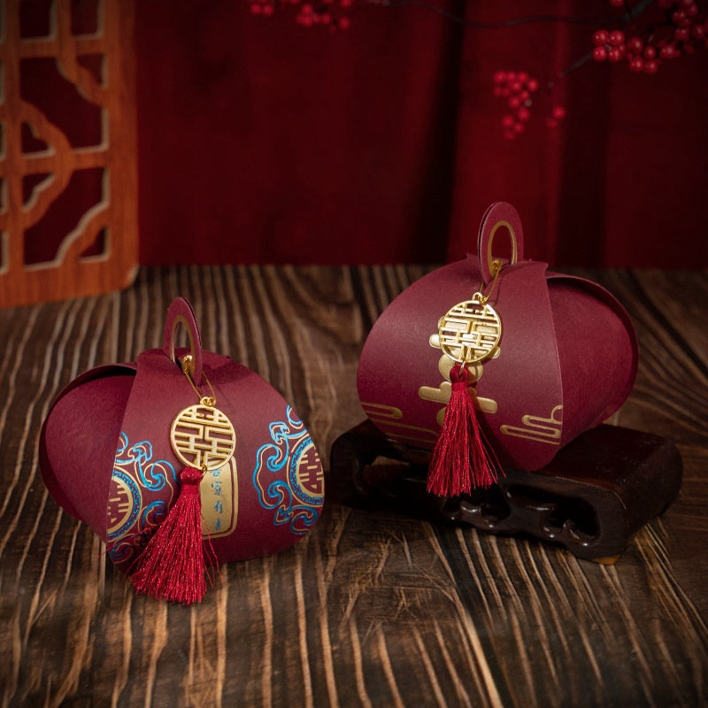 Red Double Happiness Favor Box With Tassel (20pcs)