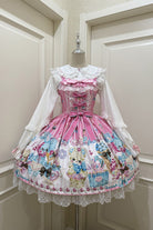 Pink [Floral Whisper] Bear Print Ruffle Bowknot Lace Sweet Princess Lolita Jsk Dress